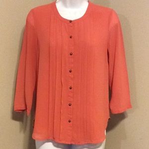 Pink Loose Sheer Dressy Button Up Shirt Size Small